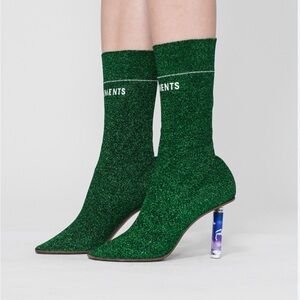 Vetements Women’s Green Metallic Sock Ankle Boots Size 36 or U.S. 6